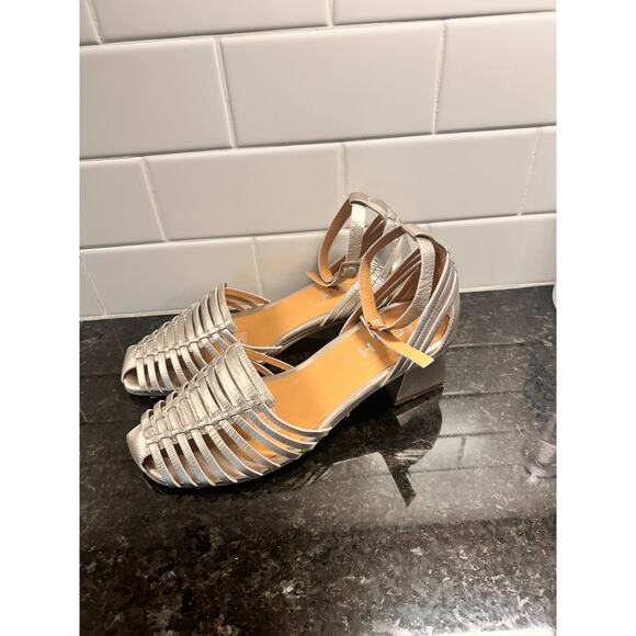 Josh Metallic Silver Woven Leather Slingback Heeled Sandals Party Y2K Size 37 - Picture 4 of 10